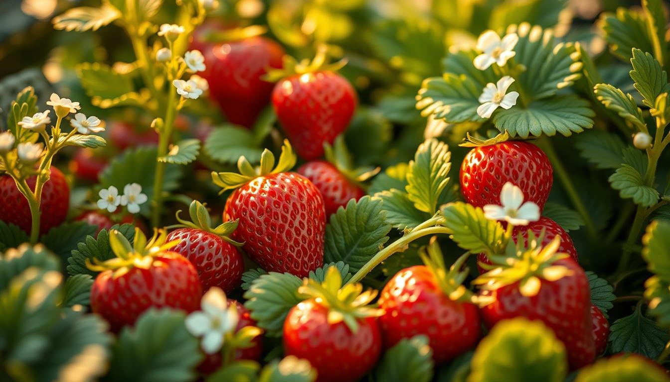 Erdbeeren mit Begleitpflanzen