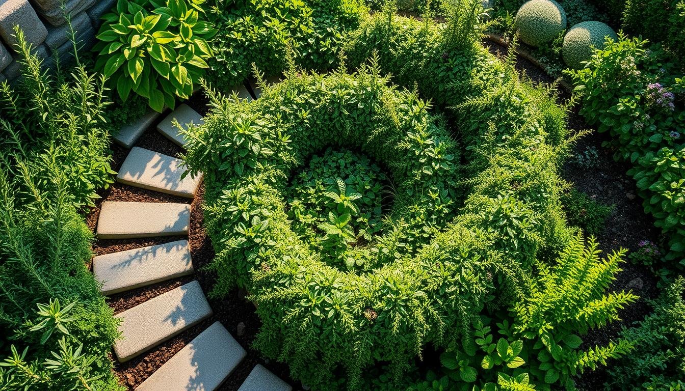 Kräuterspirale im kleinen Garten