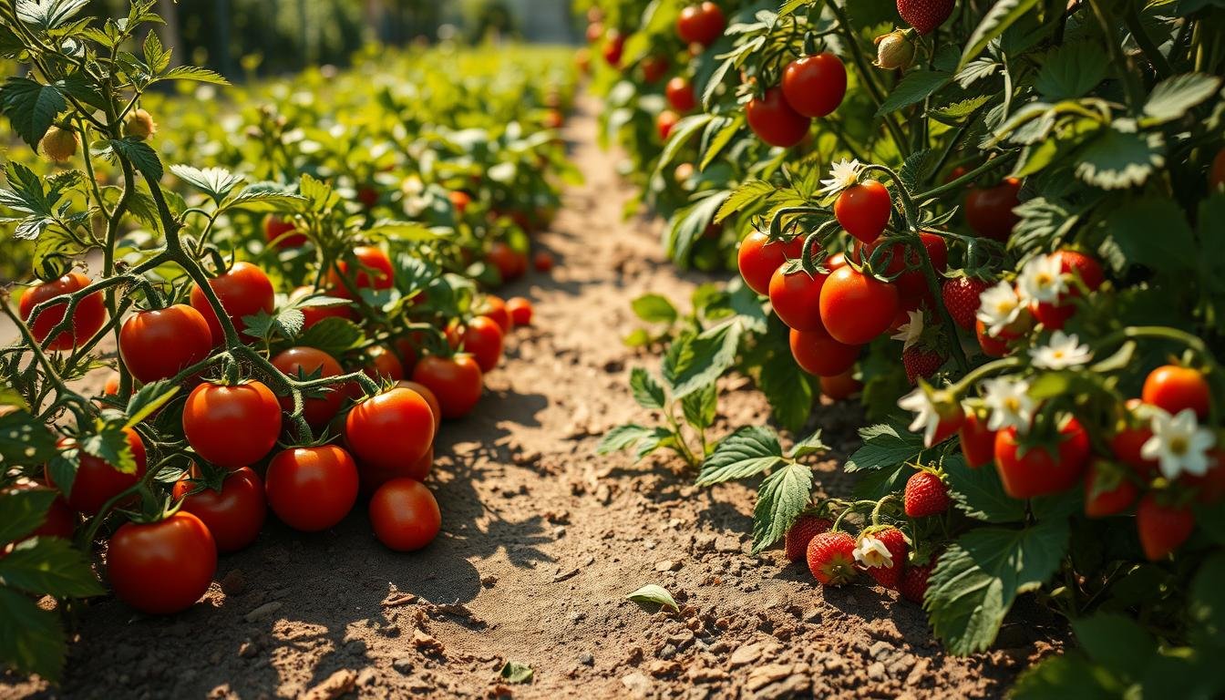 Mischkultur Tomaten Erdbeeren im Garten